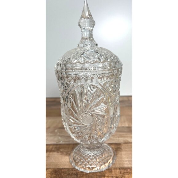 Vintage Crystal Sugar Bowl  With Lid, Beautiful 8.25'' - Picture 1 of 4